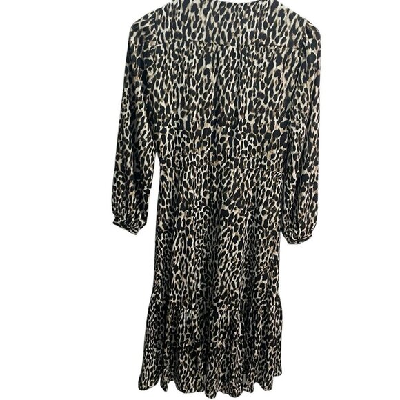 BANANA REPUBLIC Brown Leopard Print Maxi Dress Button Front 4P - Picture 2 of 4